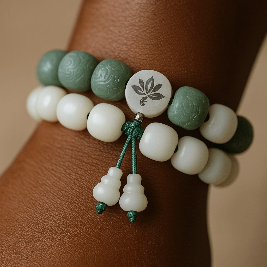 Green Bodhi Root Bracelet for Meditation - Tranquility & Balance - Glitter Karma