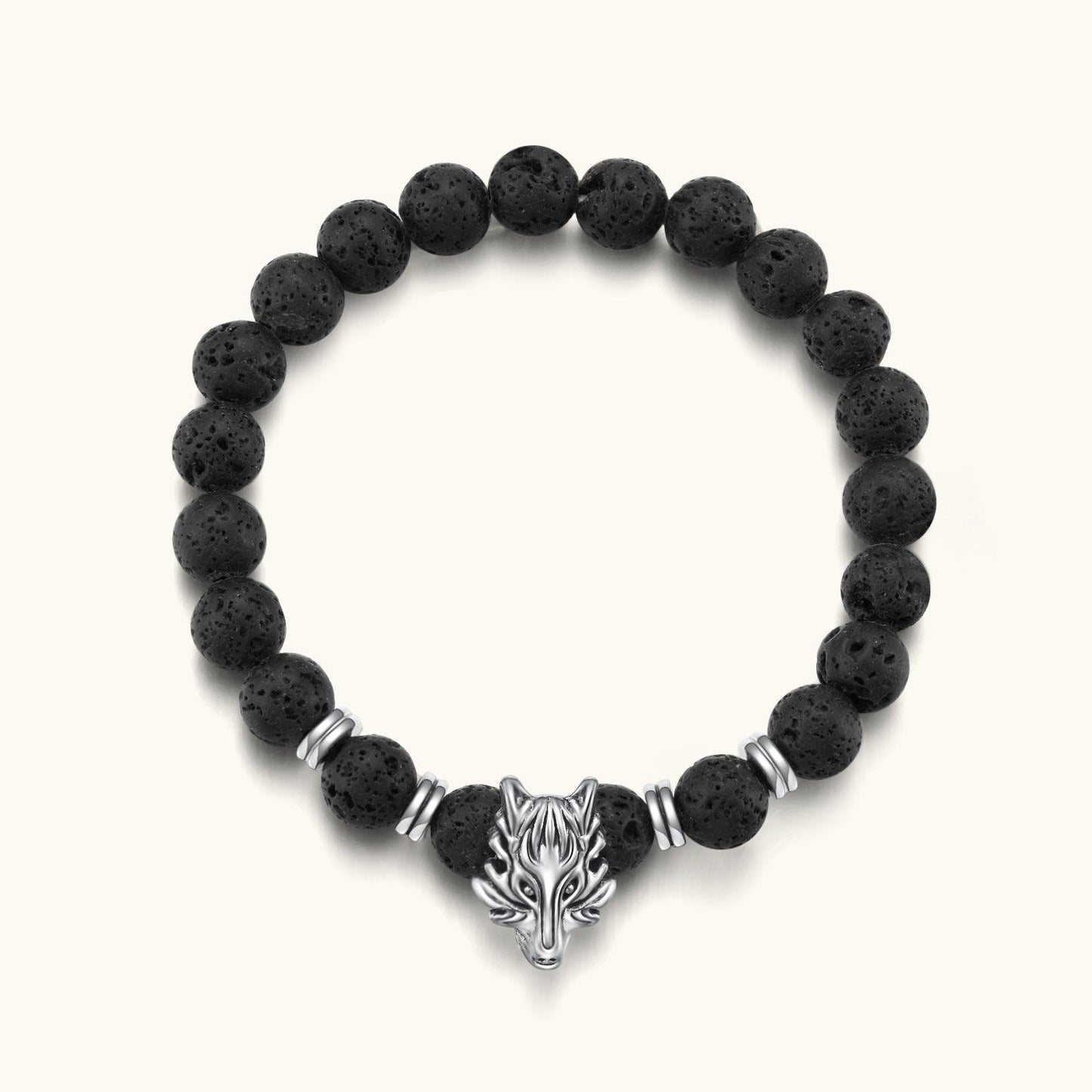 Root Chakra Grounding & Empowerment - Grey Wolf Head Lava Stone Bracelet - Glitter Karma