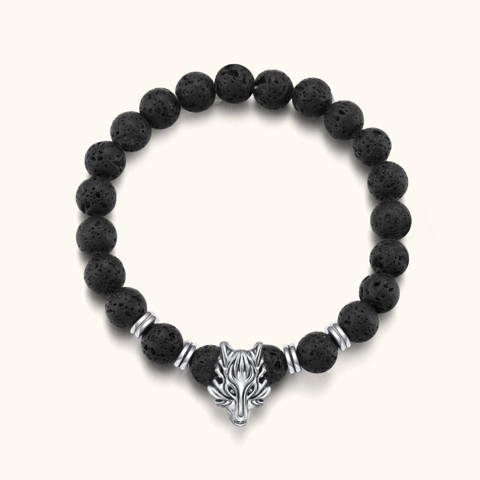 Grey Wolf Lava Stone Bracelet for Grounding - Root Chakra Power - Glitter Karma