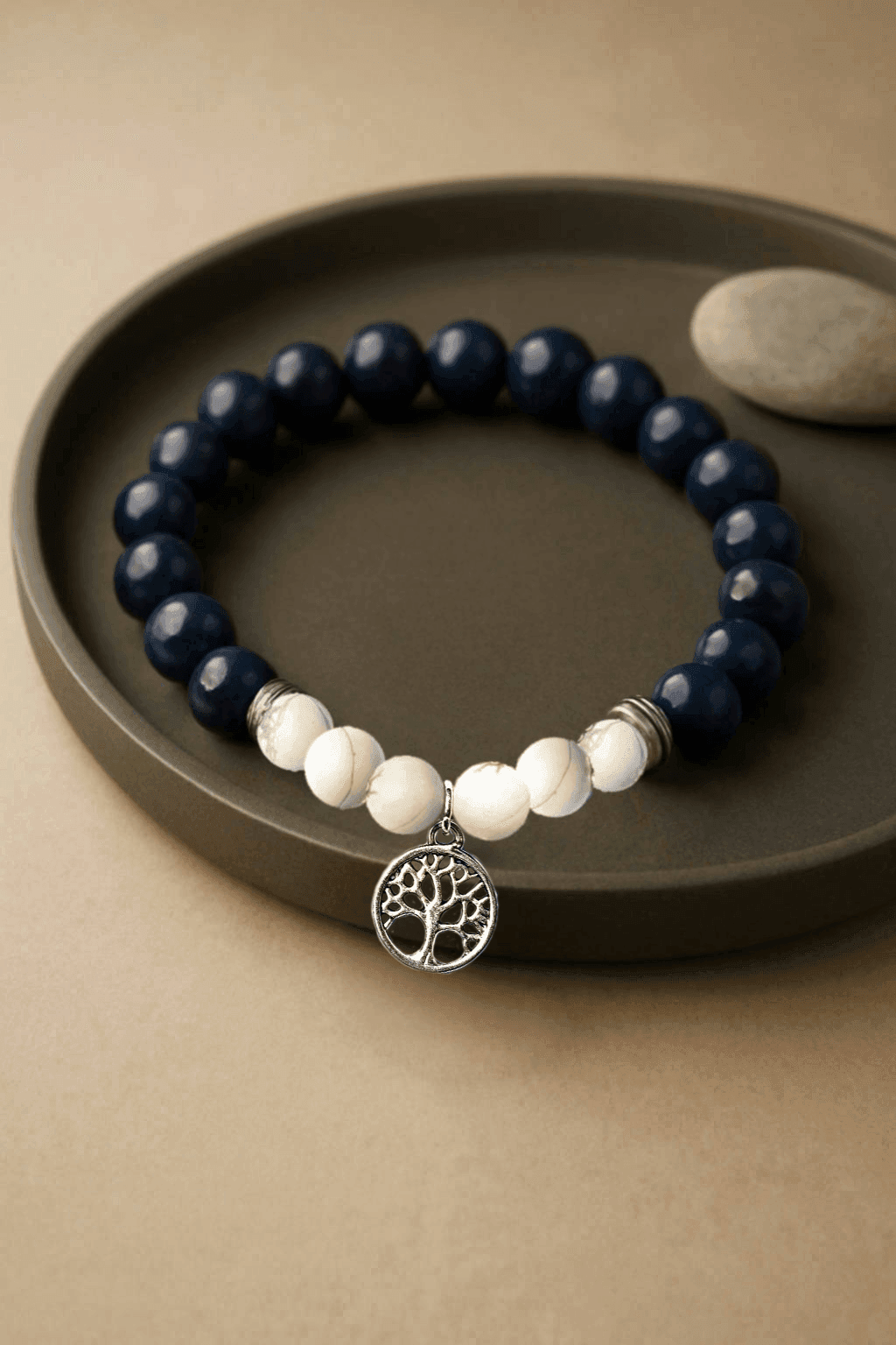 Protection & Clarity - Black Agate White Pine Buddha Bead Bracelet - Glitter Karma
