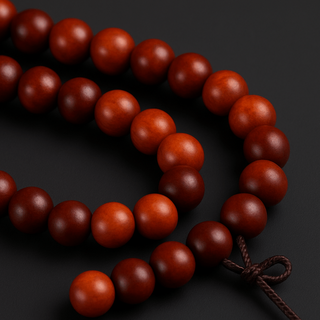 Connection & Understanding - Natural Wood Red 108 Buddha Beads Bracelet - Glitter Karma