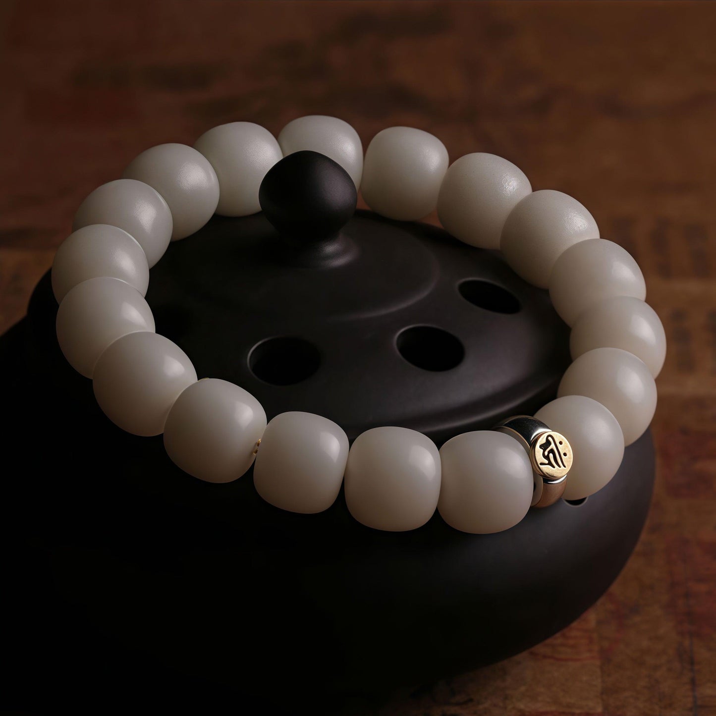 White Jade Bodhi Root Bracelet - Mindfulness & Peace - Glitter Karma