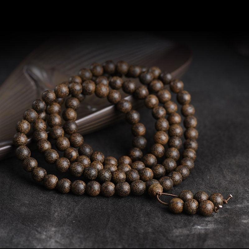 Aloes Wood Meditation Bracelet with Buddha Beads - Serenity & Focus - Glitter Karma