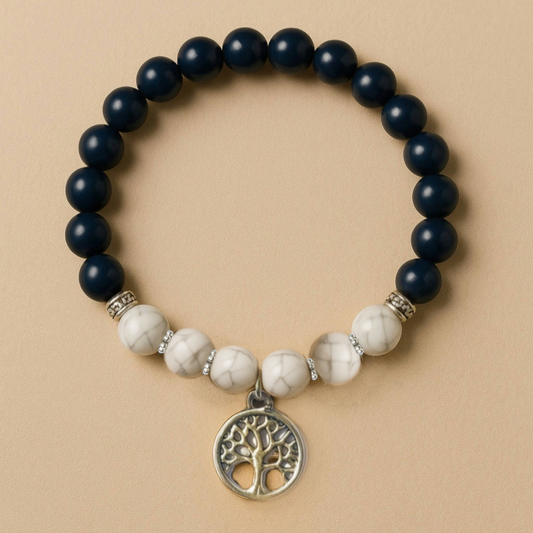 Protection & Clarity - Black Agate White Pine Buddha Bead Bracelet