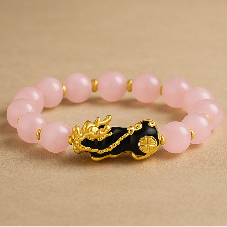 Rose Quartz PiXiu Bracelet for Heart Chakra - Love & Abundance - Glitter Karma